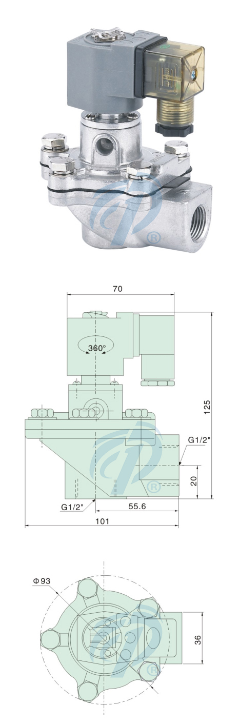 直角式集塵機(jī)脈沖電磁閥尺寸規(guī)格