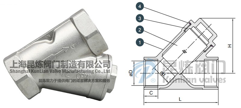 GL11H-Y型不銹鋼絲扣過濾器結構圖- 上海昆煉閥門制造有限公司 GL11H-Y型不銹鋼絲扣過濾器結構圖- 上海昆煉閥門制造有限公司